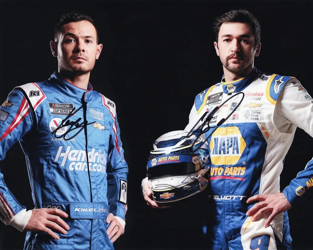 2X Autographed Chase Elliott & Kyle Larson 2022 Hendrick Motorsports Team (Media Day Pose) Dual Signed 8X10 Inch Picture Nascar Glossy Photo With Coa 1
