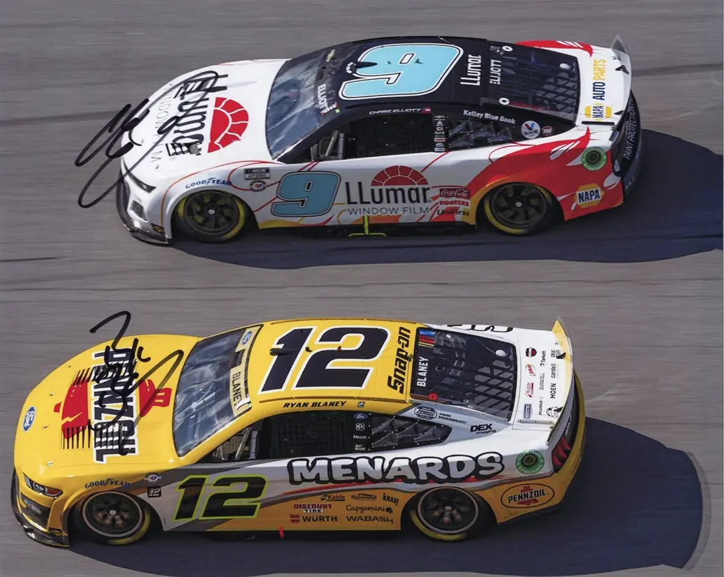 2X Autographed Chase Elliott & Ryan Blaney 2023 Talladega Speedway (#9 Llumar / #12 Pennzoil) Dual Signed 8X10 Inch Picture Nascar Glossy Photo With Coa 1