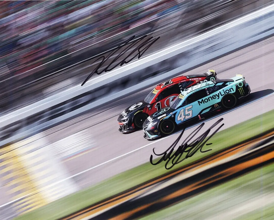 2X Autographed Ross Chastain & Tyler Reddick 2023 Nascar Cup Series (#1 Kubota / #45 Money Lion) Dual Signed 8X10 Inch Picture Nascar Photo With Coa 1