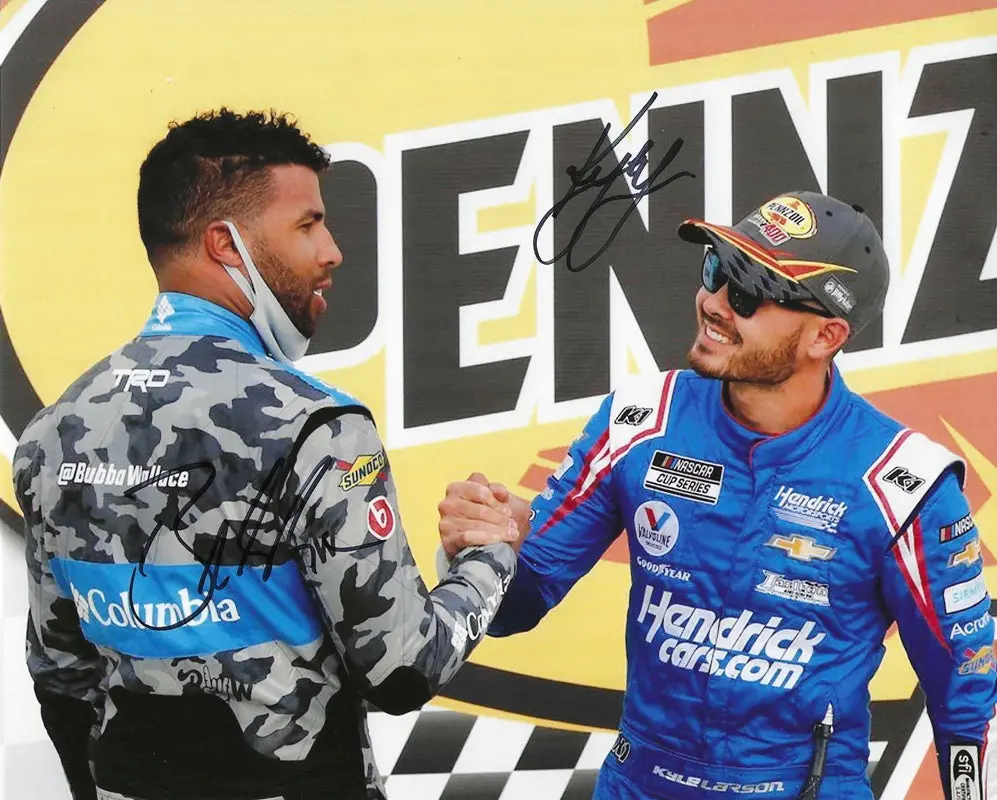 2X Autographed 2021 Kyle Larson & Bubba Wallace #5 Las Vegas Race Win (1St Hendrick Victory) Nascar Cup Series Rare Dual Signed Glossy Picture 8X10 Inch Photo With Coa 1