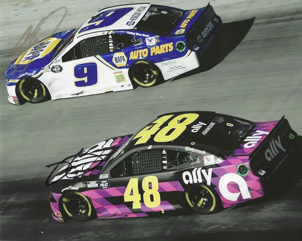 2X Autographed Chase Elliott & Jimmie Johnson 2020 Nascar Cup Series (#9 Napa Championship Season / #48 Ally Final Season) Dual Signed Collectible Picture 8X10 Inch Nascar Glossy Photo With Coa 1