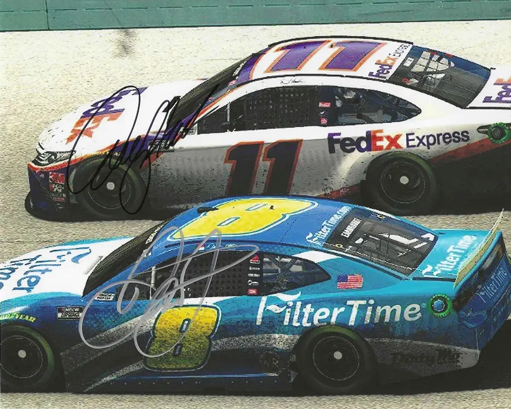 2X Autographed Dale Earnhardt Jr. & Denny Hamlin 2020 Iracing Homestead Win Rare Dual Signed Nascar Picture 8X10 Inch Glossy Photo With Coa 1