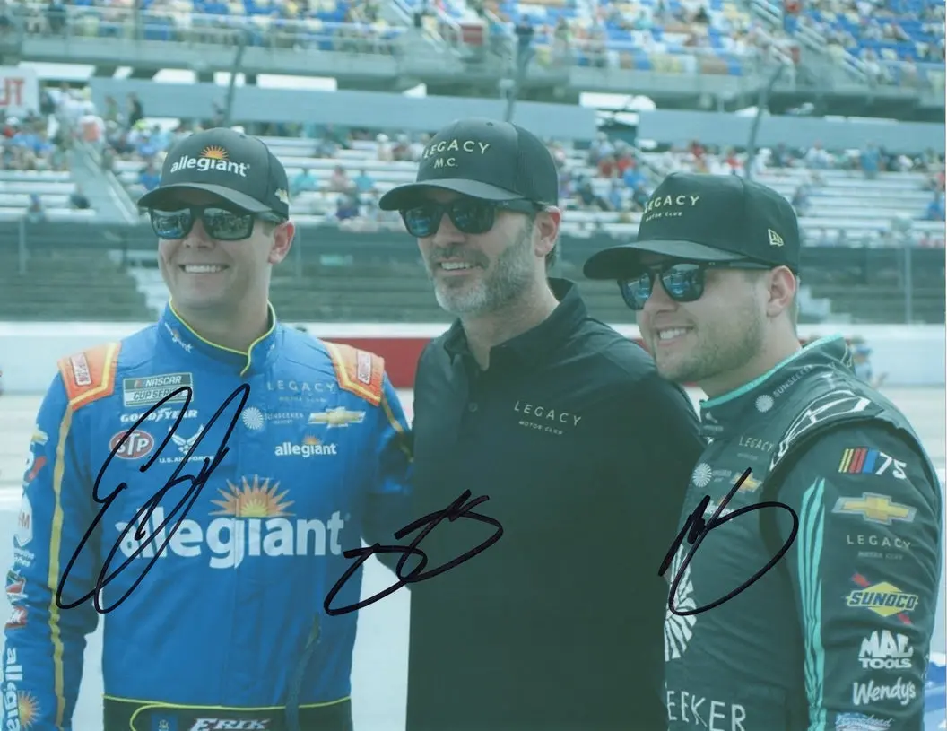 3X Autographed Jimmie Johnson / Erik Jones / Noah Gragson 2023 Legacy Motor Club Team (Group Picture) Triple Signed 9X11 Inch Picture Nascar Glossy Photo With Coa 1