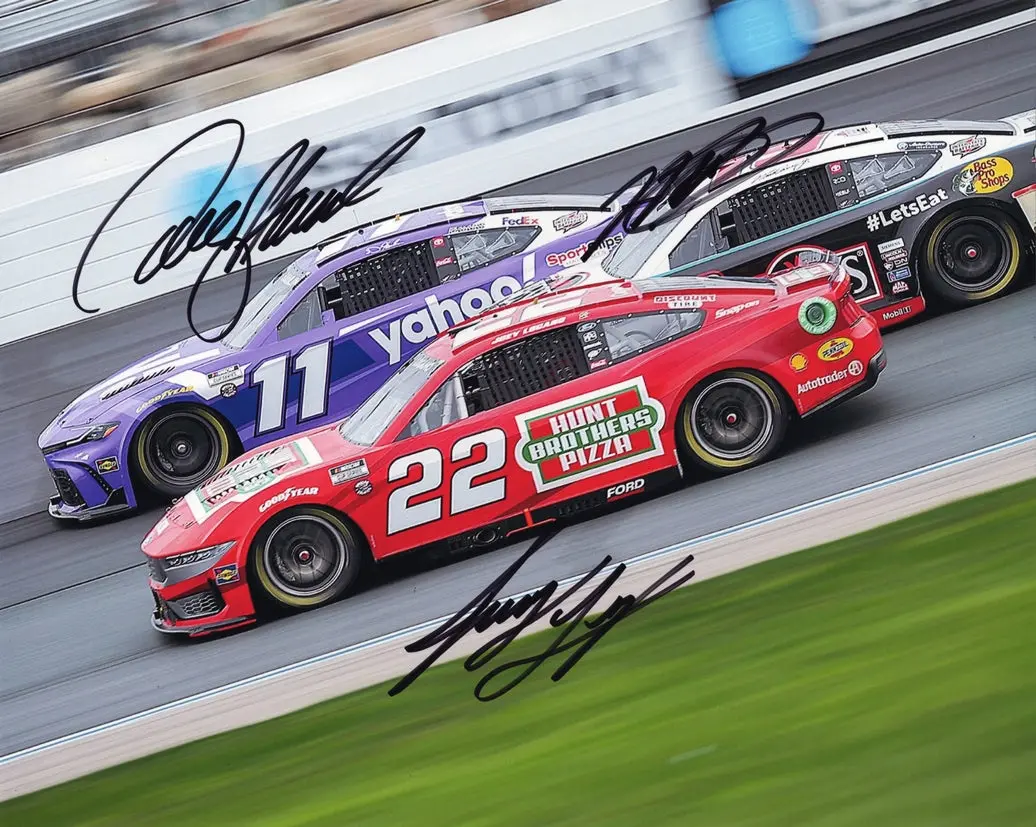 3X Autographed Martin Truex Jr. / Denny Hamlin / Joey Logano 2024 Triple Signed 8X10 Inch Picture Nascar Glossy Photo With Coa 1