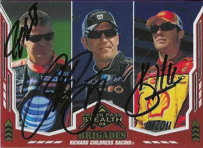 3X Autographed Kevin Harvick / Clint Bowyer / Jeff Burton 2008 Press Pass Stealth Brigades (Richard Childress Racing Team) Triple Signed Collectible Nascar Trading Card With Coa 1