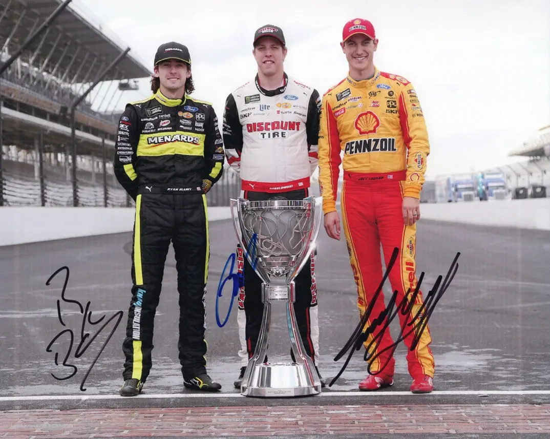 3X Autographed Ryan Blaney / Joey Logano / Brad Keselowski (Team Penske) Championship Trophy Triple Signed 8X10 Inch Picture Nascar Photo With Coa 1