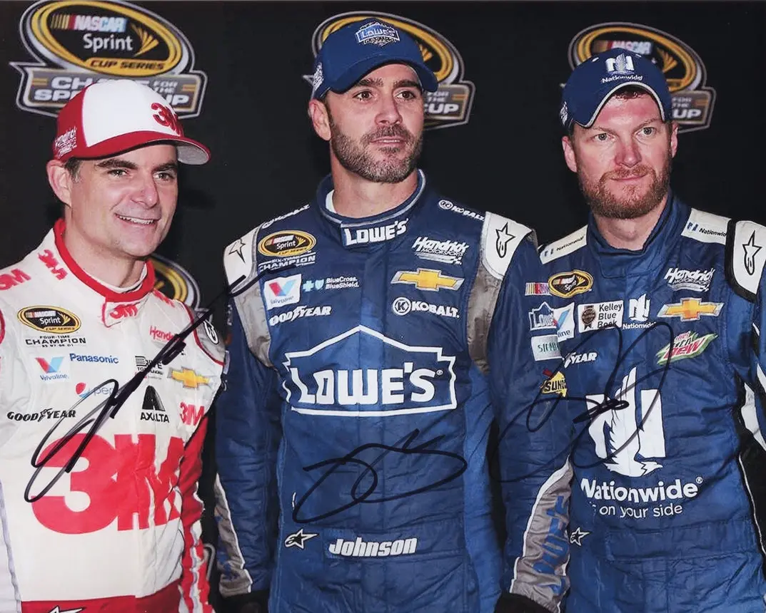 3X Autographed Jeff Gordon / Dale Jr. / Jimmie Johnson 2015 Hendrick Motorsports Signed 8X10 Inch Picture Nascar Glossy Photo With Coa 1