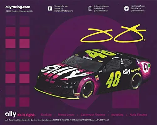 Autographed 2019 Jimmie Johnson #48 Ally Racing 7X Champion (New Sponsor) Hendrick Motorsports Monster Cup Series Signed Collectible Picture 8X10 Inch Nascar Hero Card Photo With Coa 2