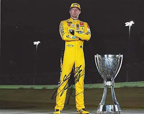 Autographed 2019 Kyle Busch #18 M&Ms Team Monster Energy Cup Series Champion (Homestead Trophy Pose) Joe Gibbs Racing Signed Collectible Picture 8X10 Inch Nascar Glossy Photo With Coa 1