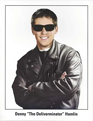 Autographed 2015 Denny Hamlin #11 Fedex Driver The Deliverminator (Joe Gibbs Racing) Extremely Rare Signed Collectible Picture 9X11 Inch Nascar Hero Card Photo With Coa 1