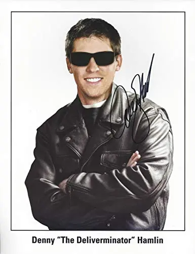 Autographed 2015 Denny Hamlin #11 Fedex Driver The Deliverminator (Joe Gibbs Racing) Extremely Rare Signed Collectible Picture 9X11 Inch Nascar Hero Card Photo With Coa 1