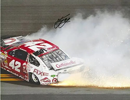 Autographed 2014 Kyle Larson #42 Target/Axe Racing Rookie Season Crash (Ganassi Team) Rare Signed Collectible Picture 8X10 Inch Nascar Glossy Photo With Coa 1