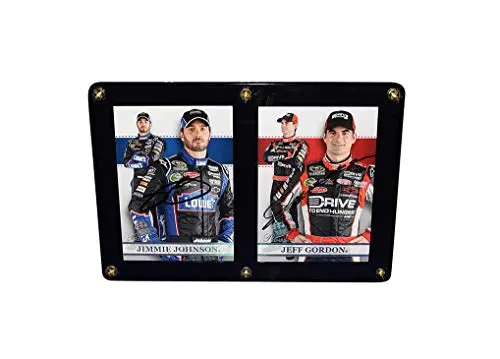 2X Autographed Jimmie Johnson & Jeff Gordon Two Card Display Case (4.5X6.5 Inch) 2011 Press Pass Premium (Hendrick Motorsports Drivers) Dual Signed Nascar Trading Card Framed Set With Coa 1