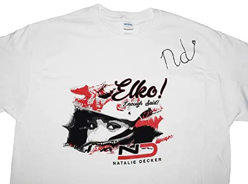 Autographed 2018 Natalie Decker #25 Elko Speedway Race (Venturini Motorsports) Arca Series Rare Custom & Limited Signed Collectible Nascar Large White Shirt With Coa (1 Of Only 50 Produced) 2
