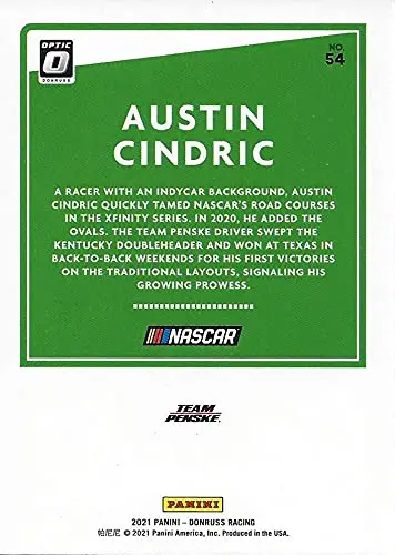 Autographed Austin Cindric 2021 Panini Donruss Racing Optic (#22 Moneylion Penske Driver) Xfinity Series Signed Collectible Nascar Trading Card With Coa 2