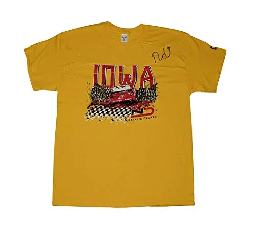 Autographed 2018 Natalie Decker #25 Iowa Speedway Race (Venturini Motorsports) Arca Series Rare Custom & Limited Signed Collectible Nascar Large Yellow Shirt With Coa (1 Of Only 50 Produced) 1