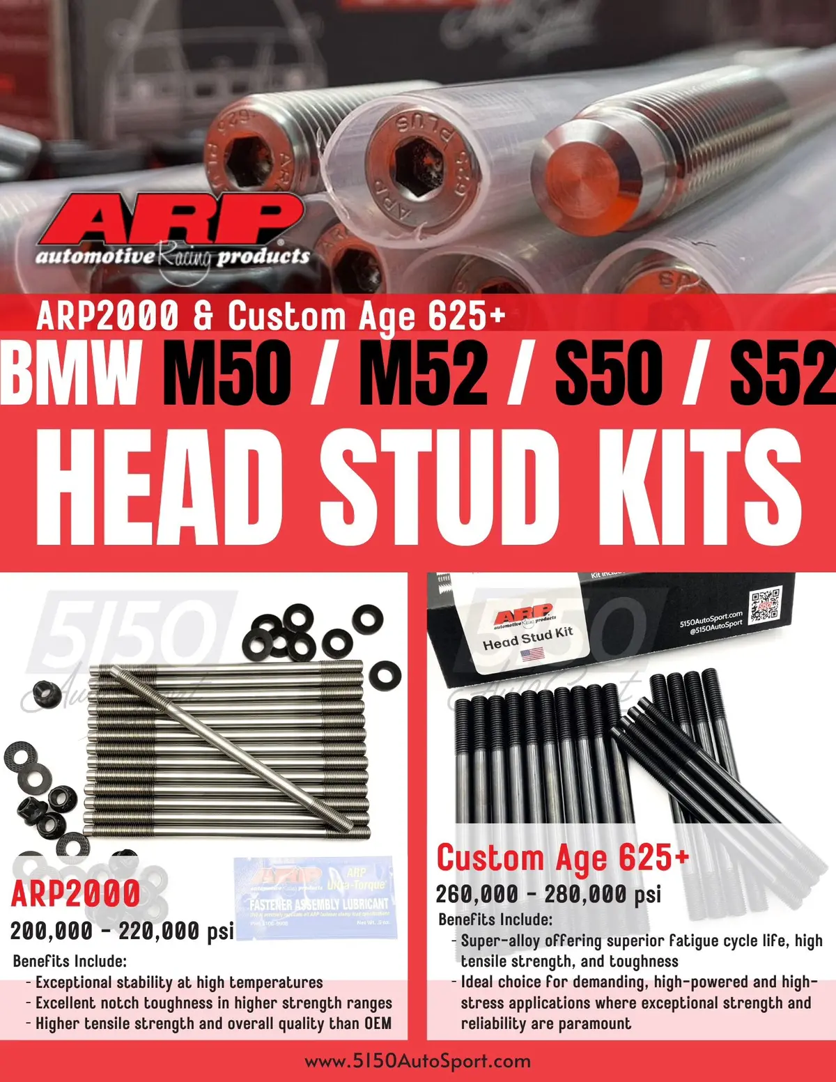Bmw M50 M52 S50 S52 Arp Head Stud Kit Custom Age 625+ 1