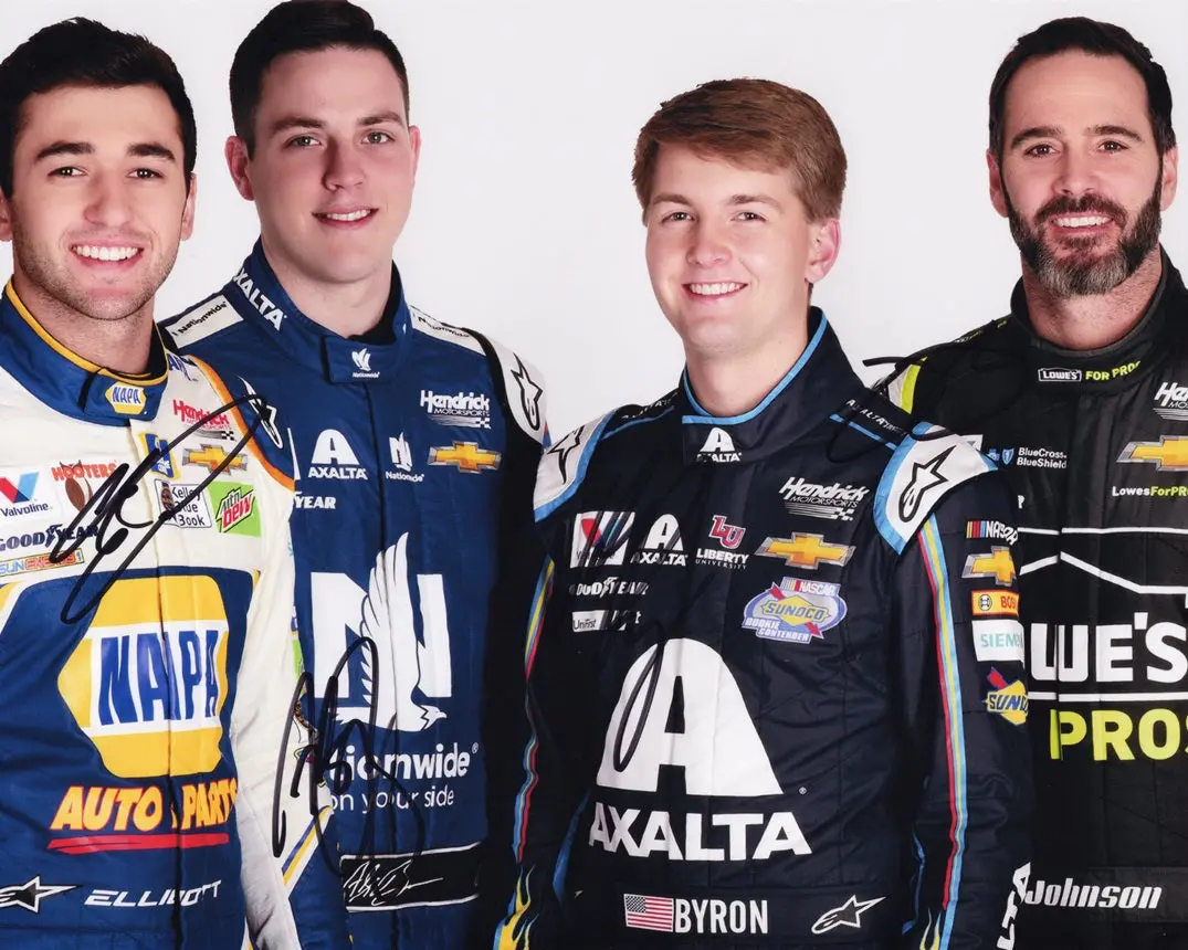 4X Autographed Chase Elliott / Jimmie Johnson / William Byron / Alex Bowman 2018 Hendrick Motorsports Signed 8X10 Inch Picture Nascar Photo With Coa 1