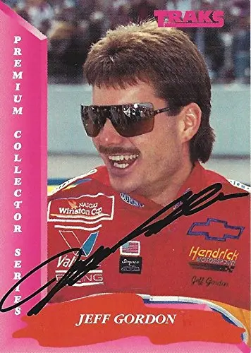 Autographed Jeff Gordon 1993 Traks Premium Collectors Series Racing Rookie Season #24 Dupont Rainbow Team Hendrick Motorsports Vintage Signed Nascar Collectible Trading Card With Coa 1
