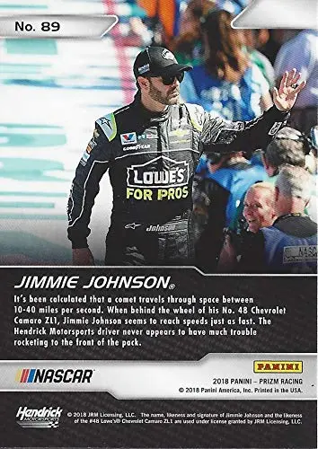 Autographed Jimmie Johnson 2018 Panini Prizm Racing Explosion (#48 Lowes For Pros Team) Hendrick Motorsports Insert Signed Nascar Collectible Trading Card With Coa 2