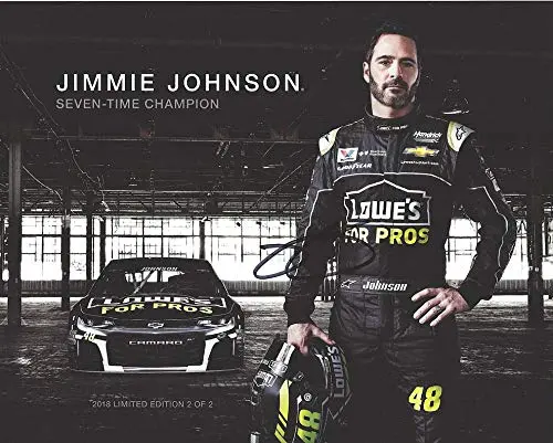 Autographed 2018 Jimmie Johnson #48 Team Lowes For Pros Seven-Time Champion (Limited Edition 2 Of 2) Monster Energy Cup Series Signed Picture 8X10 Inch Nascar Collectible Hero Card Photo With Coa 1