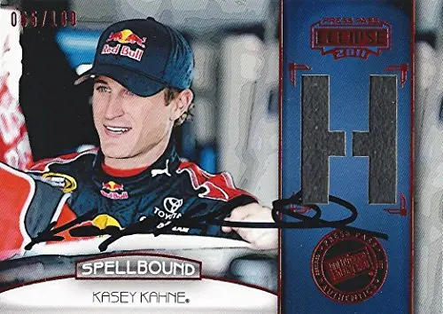 Autographed Kasey Kahne 2011 Press Pass Racing Eclipse Spellbound (Letter H) Race-Used Tire (#4 Red Bull Team) Red Parallel Insert Signed Nascar Trading Card With Coa (#065 Of 100) 1