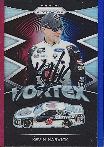 Autographed Kevin Harvick 2018 Panini Prizm Vortex Red-White-Blue Prizm (#4 Jimmy Johns Team) Stewart-Haas Racing Rare Insert Signed Nascar Collectible Trading Card With Coa 1