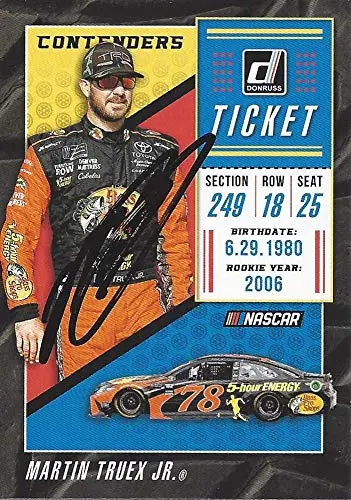 Autographed Martin Truex Jr. 2019 Panini Donruss Racing Contenders Ticket (#78 Bass Pro Shops Team) Monster Cup Series Signed Nascar Collectible Trading Card With Coa 1