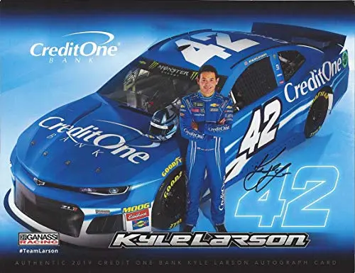 Autographed 2019 Kyle Larson #42 Credit One Chevrolet Camaro Team (Chip Ganassi Racing) Monster Energy Cup Series Signed Collectible Picture Nascar 9X11 Inch Official Hero Card Photo With Coa 1