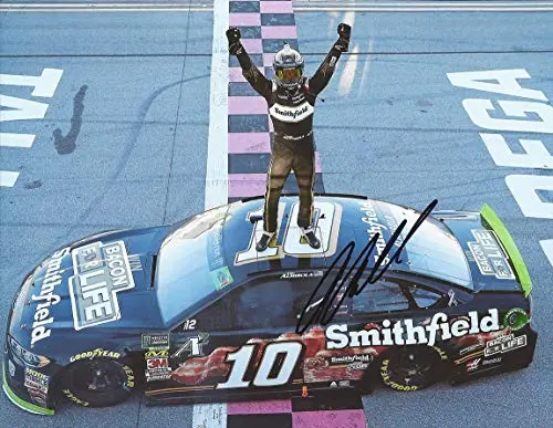 Autographed 2018 Aric Almirola #10 Smithfield Bacon For Life Talladega Race Win (Finish Line Celebration) Monster Cup Series Signed Collectible Picture Nascar 9X11 Inch Glossy Photo With Coa 1