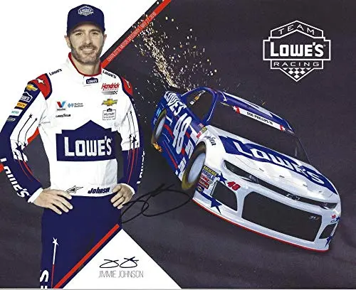 Autographed 2018 Jimmie Johnson #48 Team Lowes Racing Patriotic Power Of Pride (Coca-Cola 600) Monster Energy Cup Series Signed Picture 8X10 Inch Nascar Collectible Hero Card Photo With Coa 1