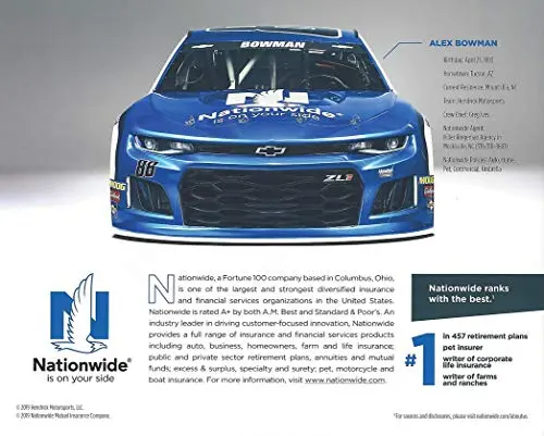 Autographed 2019 Alex Bowman #88 Nationwide Racing (Hendrick Motorsports) Monster Energy Cup Series Signed Collectible Picture Nascar 8X10 Inch Hero Card Photo With Coa 2