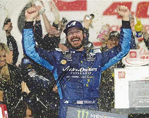 Autographed 2019 Martin Truex Jr. #19 Bass Prop Shops Toyota Richmond Playoff Race Win (Victory Celebration) Monster Cup Series Signed Collectible Picture 8X10 Inch Nascar Glossy Photo With Coa 1