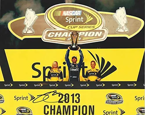 Autographed 2013 Jimmie Johnson #48 Team Lowes Racing Sprint Cup Series Champion (Victory Lane Championship Trophy) Signed Picture 8X10 Inch Nascar Glossy Photo With Coa 1
