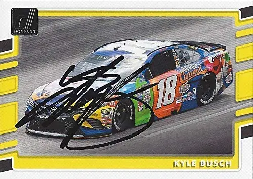 Autographed Kyle Busch 2018 Panini Donruss Racing (#18 M&Ms Caramel Car) Joe Gibbs Team Signed Collectible Nascar Trading Card With Coa 1