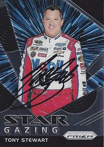 Autographed Tony Stewart 2018 Panini Prizm Racing Star Gazing (#14 Mobil 1 Team) Insert Signed Nascar Collectible Trading Card With Coa 1