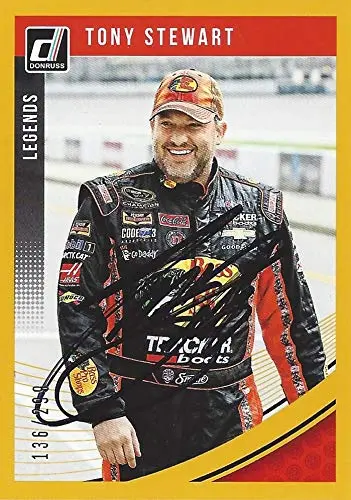 Autographed Tony Stewart 2019 Panini Donruss Racing Legends (#14 Bass Pro Shops Team) Monster Cup Series Gold Parallel Insert Signed Nascar Collectible Trading Card With Coa #136/299 1