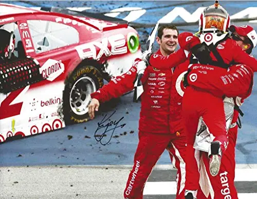 Autographed 2016 Kyle Larson #42 Target Axe Racing Michigan Race Win (Pit Crew Victory Celebration) Ganassi Team Sprint Cup Series Signed Collectible Picture Nascar 9X11 Inch Glossy Photo With Coa 1