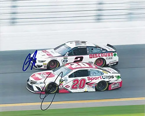 2X Autographed Brad Keselowski & Erik Jones On-Track Racing (#2 Discount Tire / #20 Sportclips) Monster Cup Series Dual Signed Picture 8X10 Inch Nascar Glossy Photo With Coa 1