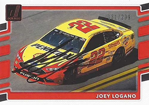 Autographed Joey Logano 2018 Panini Donruss Racing (#22 Pennzoil Penske Team) Red Parallel Insert Signed Nascar Collectible Trading Card With Coa #031/299 1