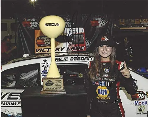 Autographed 2018 Hailie Deegan #19 Mobil 1 Racing Meridian Speedway Race Win (Victory Lane Trophy) K&N Pro Series West Signed Collectible Picture 8X10 Inch Nascar Glossy Photo With Coa 1