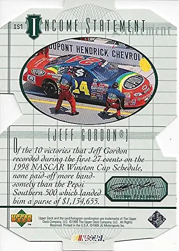 Autographed Jeff Gordon 1999 Upper Deck Racing Income Statement (#24 Dupont Team) Hendrick Motorsports Rare Insert Diecut Signed Collectible Nascar Trading Card With Coa 2