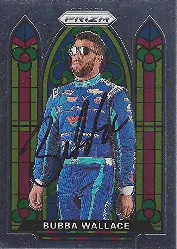 Autographed Bubba Wallace 2020 Panini Prizm Racing Stained Glass (#43 World Wide Technology Team) Richard Petty Motorsports Insert Signed Collectible Nascar Trading Card With Coa 1