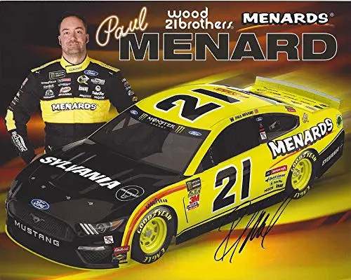 Autographed 2019 Paul Menard #21 Sylvania Ford Mustang (Wood Brothers Racing) Monster Energy Cup Series Signed Collectible Picture 8X10 Inch Nascar Hero Card Photo With Coa 1