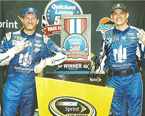 2X Autographed 2015 Dale Jr. & Greg Ives #88 Nationwide Racing Phoenix Race Win (Victory Lane Trophy) Signed Picture 8X10 Nascar Photo With Coa 1