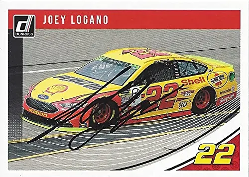 Autographed Joey Logano 2019 Panini Donruss Racing Playoffs Car (#22 Shell Pennzoil) Team Penske Monster Cup Series Signed Nascar Collectible Trading Card With Coa 1