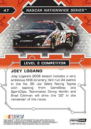 Autographed Joey Logano 2009 Press Pass Stealth Racing (#20 Game Stop Team) Nationwide Series Joe Gibbs Toyota Nascar Collectible Trading Card With Coa 2