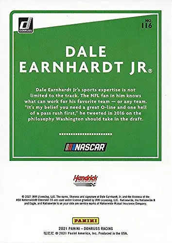 Autographed Dale Earnhardt Jr. 2021 Panini Donruss Racing (#88 Nationwide Team) Hendrick Motorsports Signed Nascar Collectible Trading Card With Coa 2