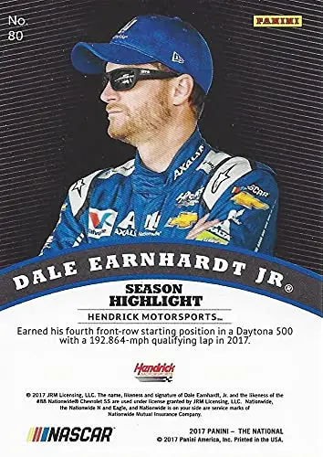 Autographed Dale Earnhardt Jr. 2017 Panini Racing The National (#88 Nationwide Team) Hendrick Motorsports Rare Insert Signed Nascar Collectible Trading Card With Coa 2