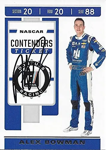 Autographed Alex Bowman 2020 Panini Donruss Racing Contenders Ticket (#88 Nationwide Team) Hendrick Motorsports Insert Signed Collectible Nascar Trading Card With Coa 1